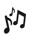 Three black musical notes, including eighth and sixteenth notes, are arranged on a plain white background.