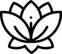 Black and white line drawing of a lotus flower with five large petals and simple detailing in the center.