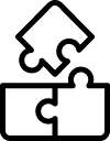 Outline of two puzzle pieces, with one piece appearing to be in the process of fitting into the other.